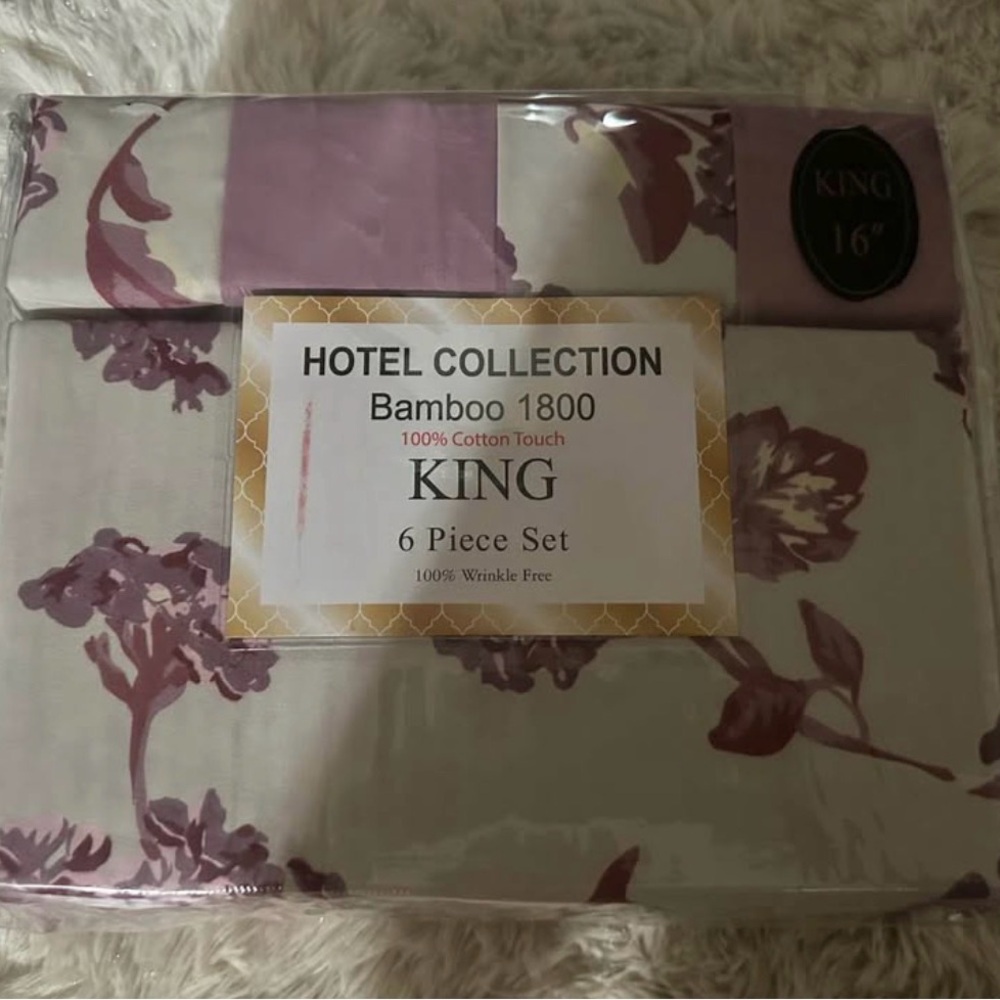 Hotel Collection Bamboo 1800 King Set - Purple and Cream Floral